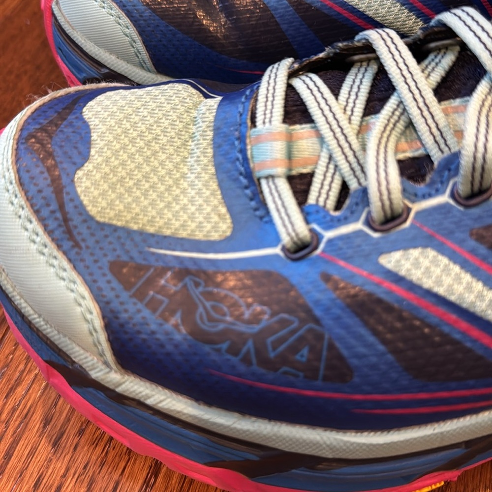Hoka One One Vibrant Blue and Pink Athletic Shoes - Picture 4 of 13